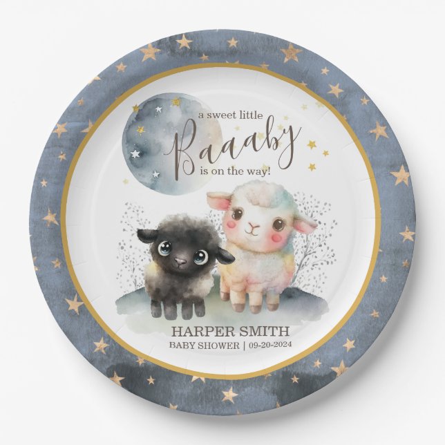 Lamb Gender Neutral Baby Shower Paper Plates (Front)