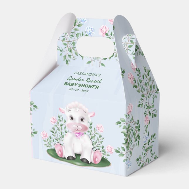 Lamb Gender Reveal Baby Shower Favor Boxes (Front Side)