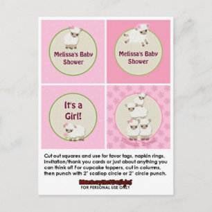 LAMB Girl Baby Shower Cupcake Topper Sweet Dreams Invitation Postcard