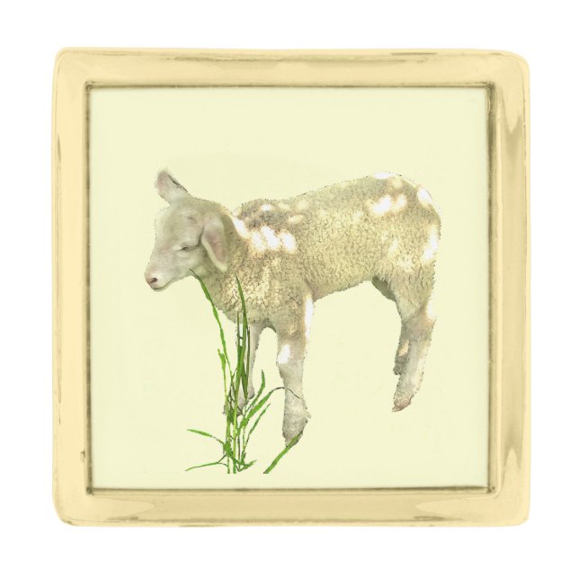 Lamb Grazing in Grass Lapel Pin (Front)