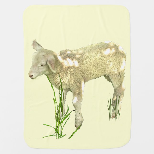 Lamb in Grass Baby Blanket (Front)