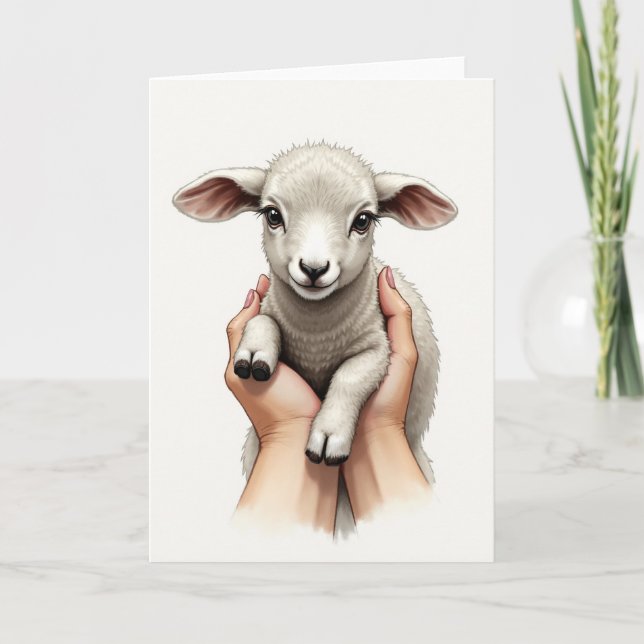 Lamb In Hands Cute Animal Card (Front)