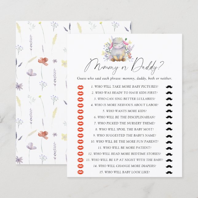 Lamb - mommy or daddy baby shower game (Front/Back)