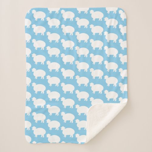 Lamb Moon  Stars Baby Blue  White Sherpa Blanket