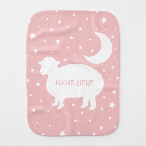 Lamb Moon  Stars Baby Pink  White  Baby Burp Cloth