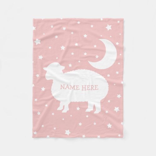 Lamb Moon  Stars Baby Pink  White  Fleece Blanket