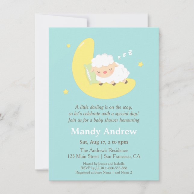 Lamb on the Moon Baby Shower Party Invitations (Front)