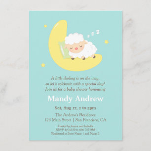 Lamb on the Moon Baby Shower Party Invitations