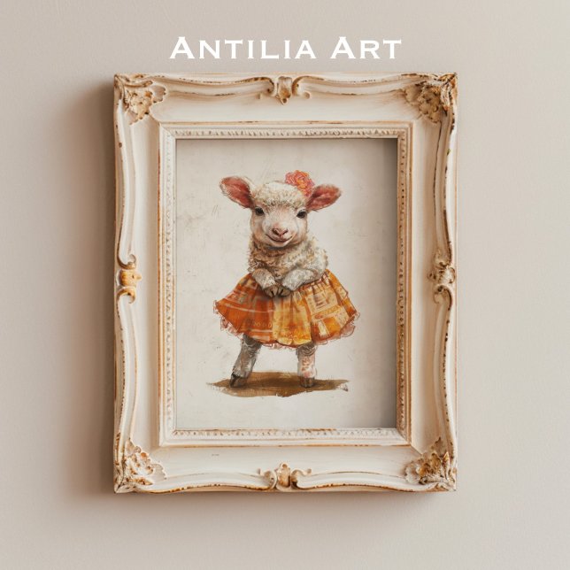 Lamb Orange Skirt Painting Cute Sheep Animal Poster (Creator Uploaded)