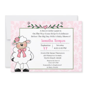Lamb Pink Baby Shower Invitations