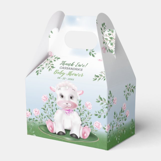 Lamb Pink Floral Baby Shower Favor Boxes (Front Side)