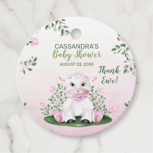 Lamb Pink Floral Baby Shower Favor Tags