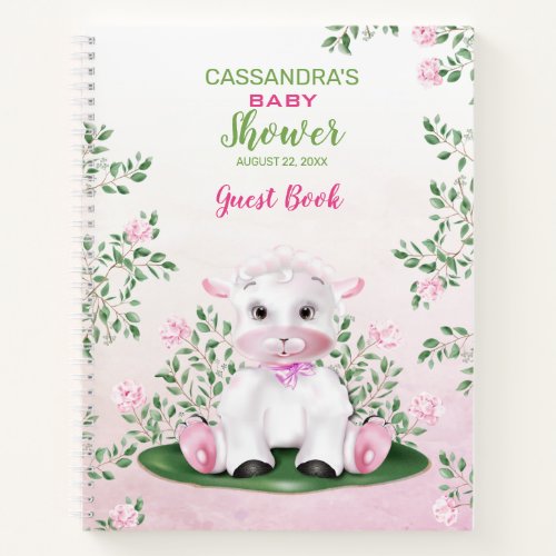 Lamb Pink Floral Baby Shower Guest Book