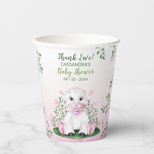 Lamb Pink Floral Baby Shower Paper Cups