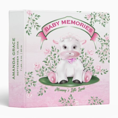 Lamb Pink Floral Baby Shower Photo Album 3 Ring Binder