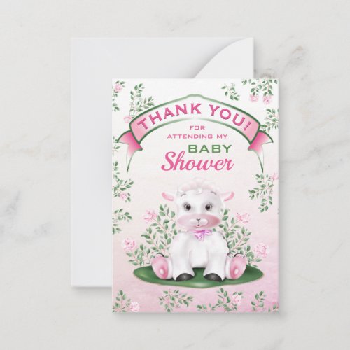 Lamb Pink Floral Baby Shower Thank You Note Card