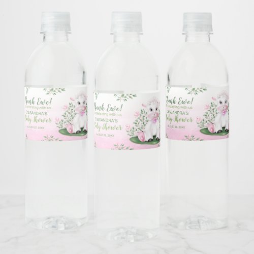 Lamb Pink Floral Baby Shower Water Bottle Label