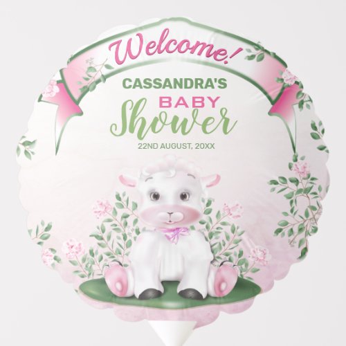 Lamb Pink Floral Baby Shower Welcome Balloon