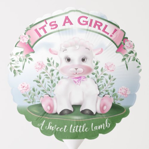 Lamb Pink Floral Its A Girl Gender Reveal Balloon