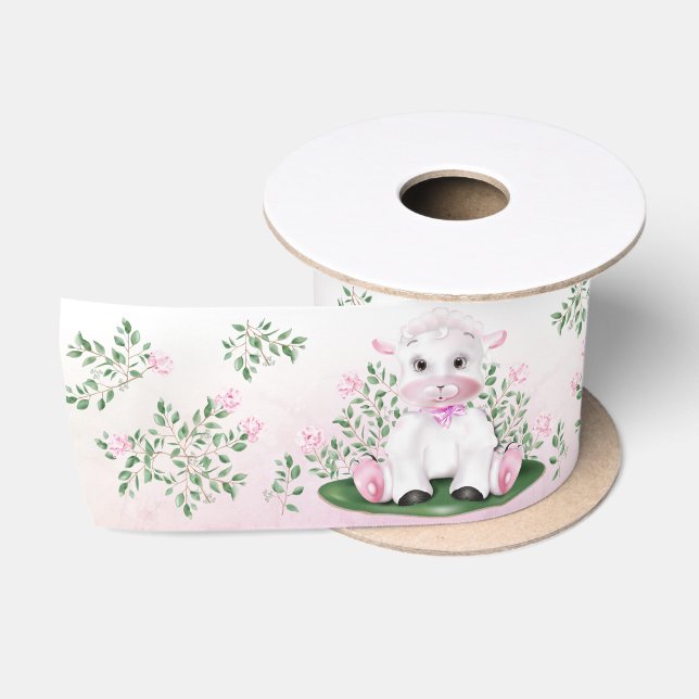 Lamb Pink Rose Floral Satin Ribbon (Spool)