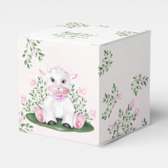 Lamb Pink Roses Floral Baby Shower Favor Boxes (Front Side)