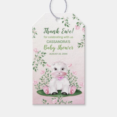 Lamb Pink Roses Floral Baby Shower Gift Tags