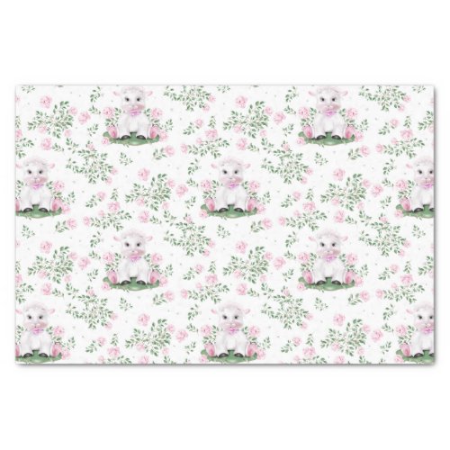 Lamb Pink Roses Floral Baby Shower Tissue Paper