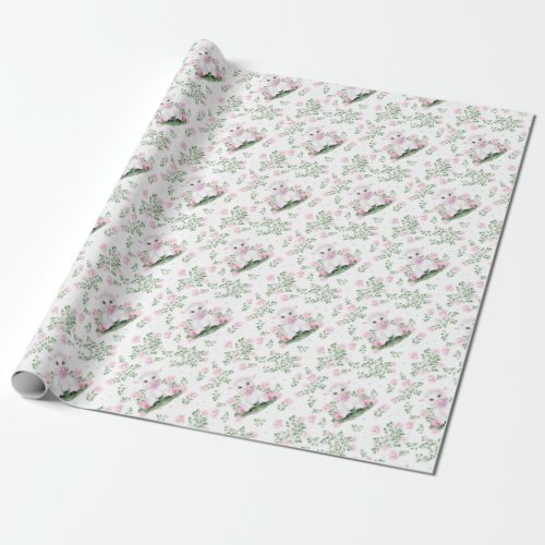 Lamb Pink Roses Floral Baby Shower Wrapping Paper