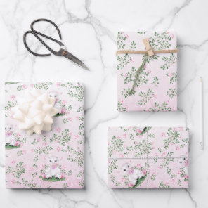 Lamb Pink Roses Floral Baby Shower Wrapping Paper