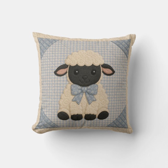 Lamb Quilt Throw Pillow (Front)