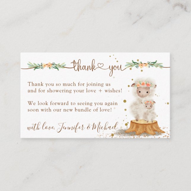 Lamb Sheep Baby Shower New Mommy Thank You Enclosure Card (Front)