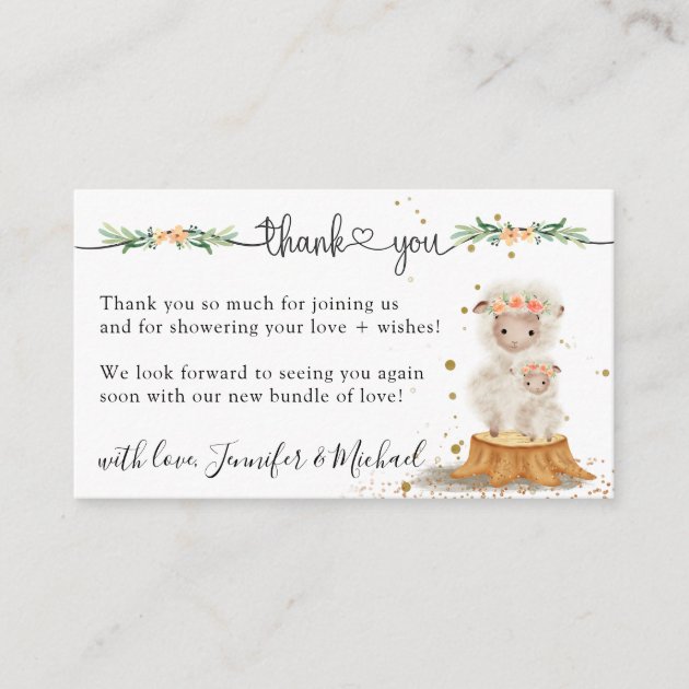 Lamb Sheep Baby Shower Party Thank You Enclosure Card