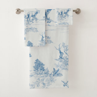 Lamb Sheep Blue Toile Bath Towel Set