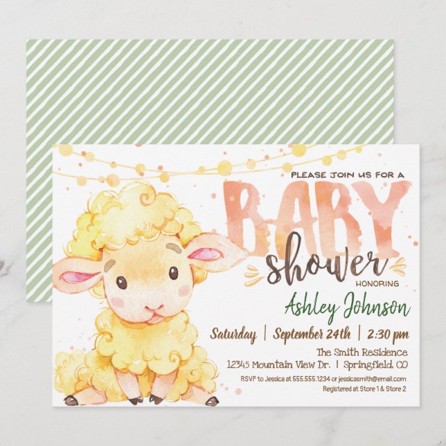 Lamb / Sheep Farm Baby Shower invitation (Front/Back)
