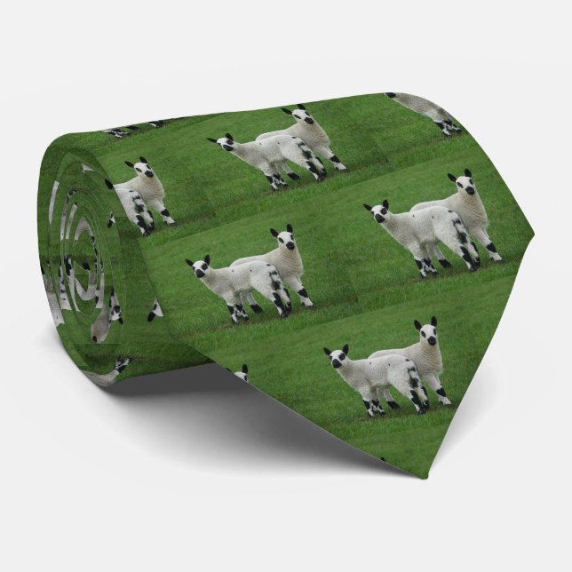 Lamb Sheep Livestock on Green Grass Print Neck Tie (Rolled)