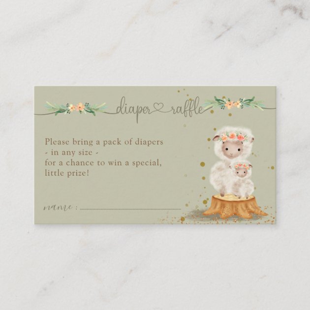 Lamb Sheep sage green New Mom Diaper Raffle Enclosure Card