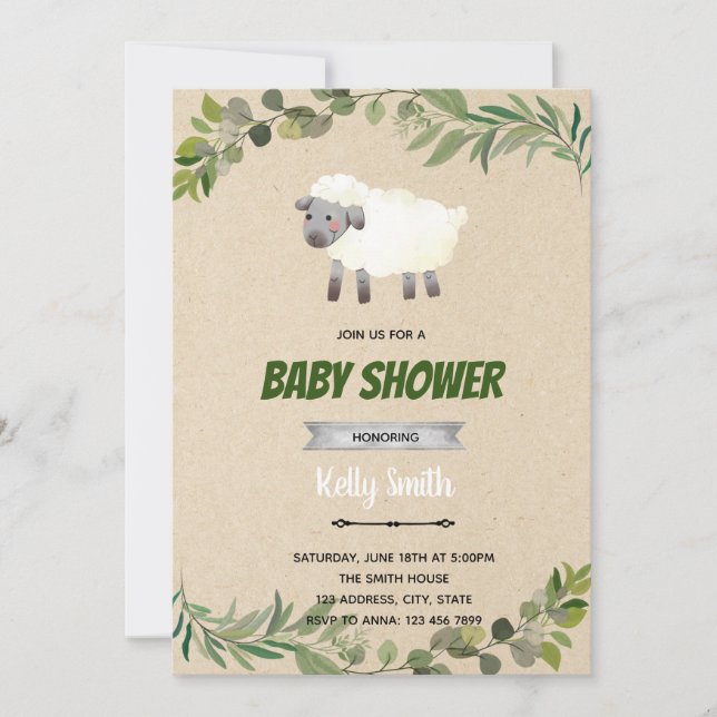 Lamb shower birthday invitation (Front)