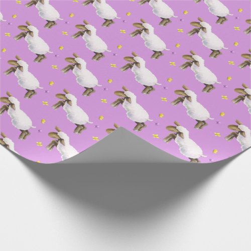 Lamb skipping whimsy watercolor art purple pattern wrapping paper