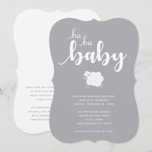 Lamb Theme Baby Shower Invitation (Front/Back)