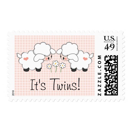 Lamb Twin Girls Baby Shower Postage Stamps Pink