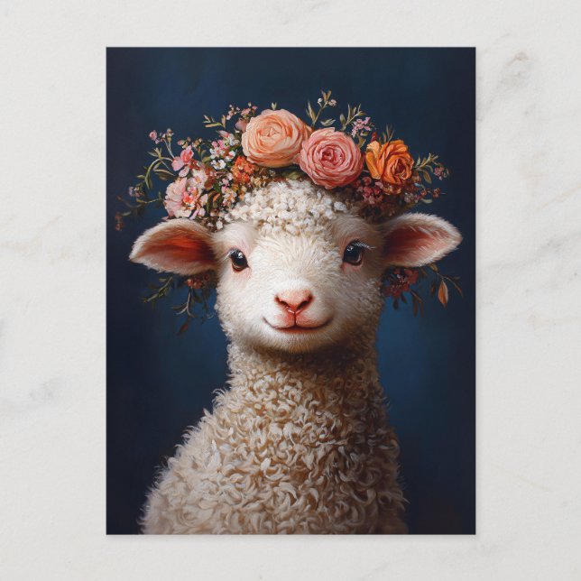 Lamb Wearing a Flower Crown Postcard (Front)