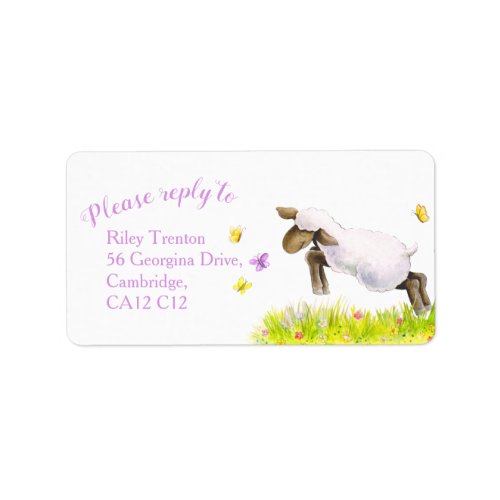 Lamb whimsy watercolor purple reply address labels
