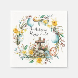 Lamb with a Crosss I eggs and floral Easter Napkins