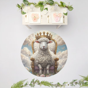 Lamb with a crown on a throne outdoor rug