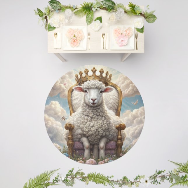 Lamb with a crown on a throne outdoor rug (Insitu (Wedding 2))