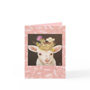 Lamb with two baby cardinals notecard
