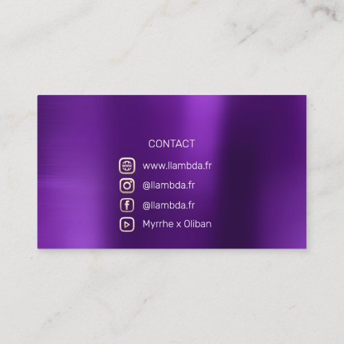 Lambda  Minimal Social Media Gold Logo Purple Business Card