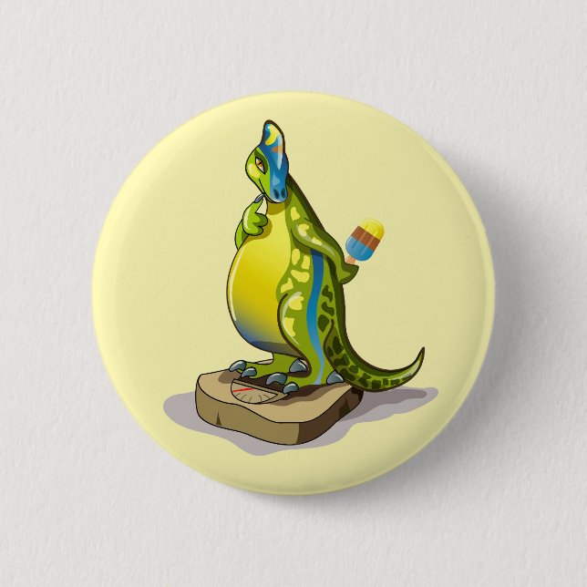 Lambeosaurus Standing On A Weight Scale. Button (Front)