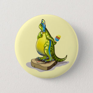 Lambeosaurus Standing On A Weight Scale. Button