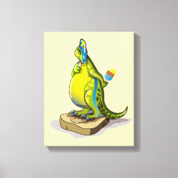 Lambeosaurus Standing On A Weight Scale. Canvas Print